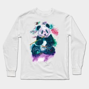 pands cute watercolor eat bamboo Long Sleeve T-Shirt